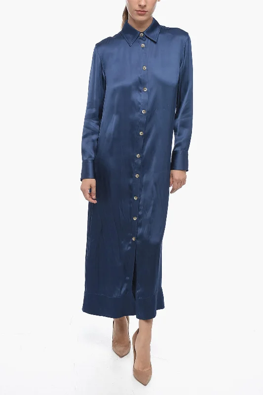 Loulou Studio Long Sleeve Satin Shirt Dress