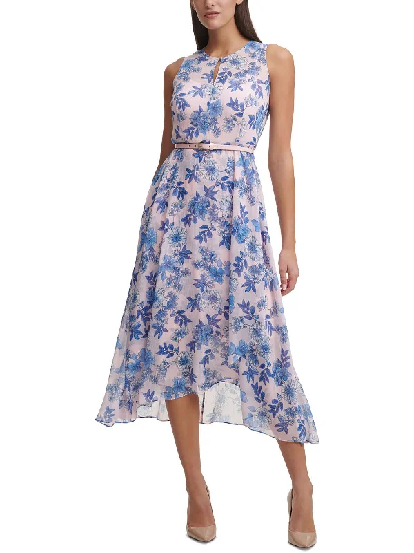 Womens Floral Print Calf Fit & Flare Dress