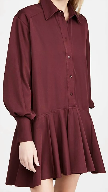 Button Down Shirtdress In Burgundy