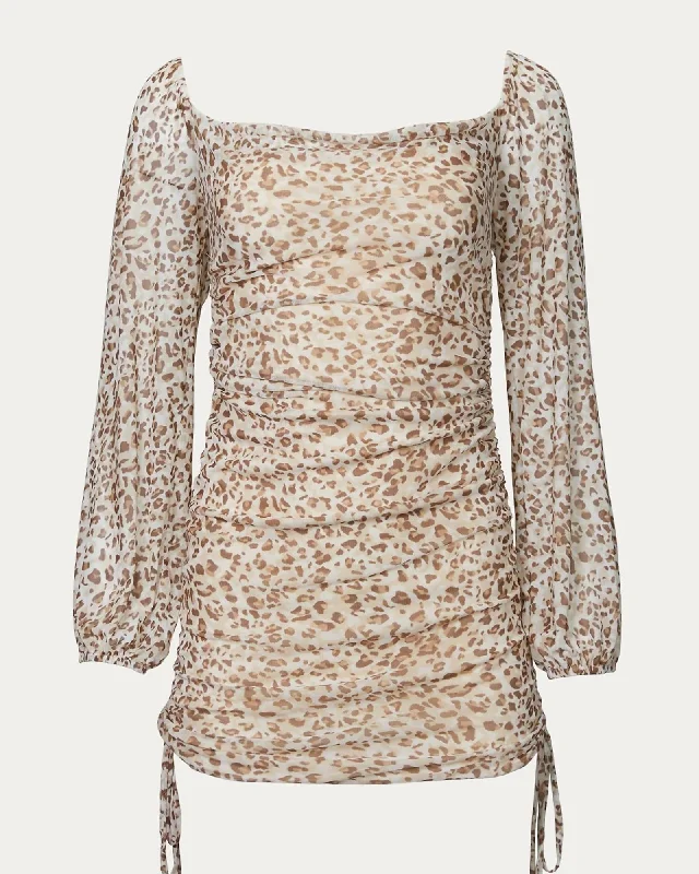 Leopard Mesh Mini Dress in Taupe/Mocha | Taupe/Mocha