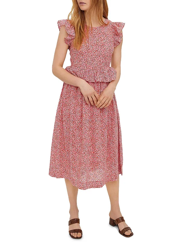 Womens Floral Print Midi Fit & Flare Dress