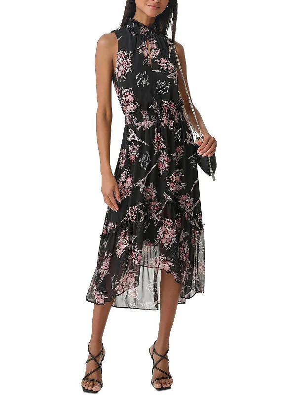 Womens Chiffon Floral Print Fit & Flare Dress