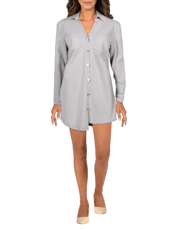 Eliza Womens Button Front Denim Shirtdress