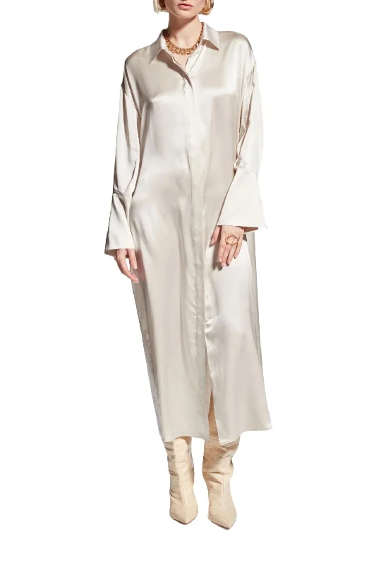 Elsa Shirt Dress In White Sand