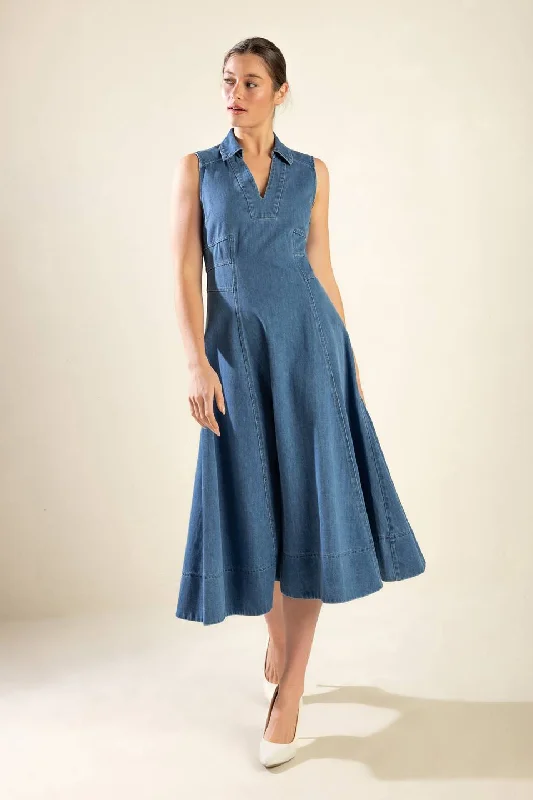 THE GENEVIEVE DENIM MIDI DRESS