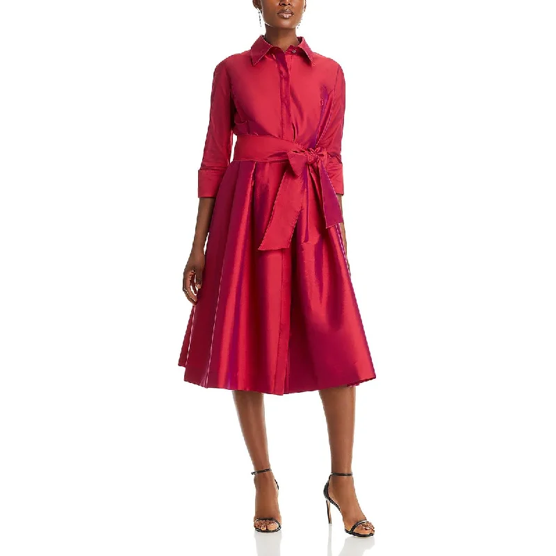 Womens Midi Belted Fit & Flare Dress