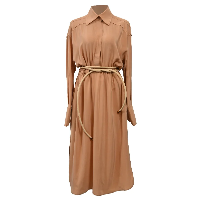 Fendi Crêpe De Chine Shirt Dress In Nude Silk