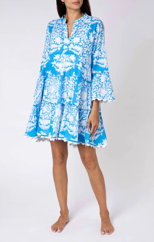 Palladio Print Flared Sleeve Dress In Sapphire