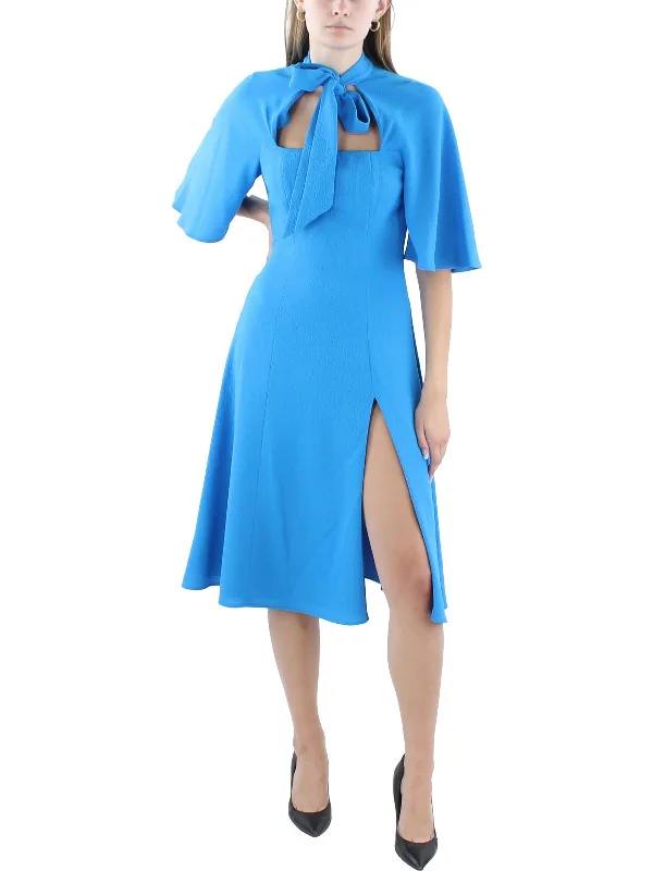 Womens Midi Flutter Sleeve Fit & Flare Dress