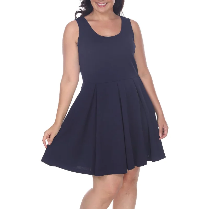 Plus Womens Pleated Above Knee Fit & Flare Dress