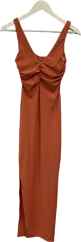 Riot Swim Orange Ruched Midi Dress UK S