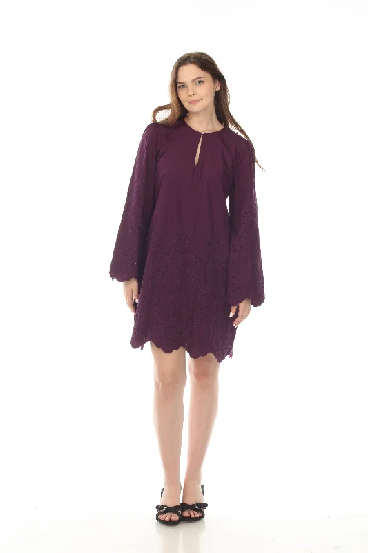 Johnny Was Love Purple Sylvia Eyelet Embroidered Mini Dress Boho Chic L38822