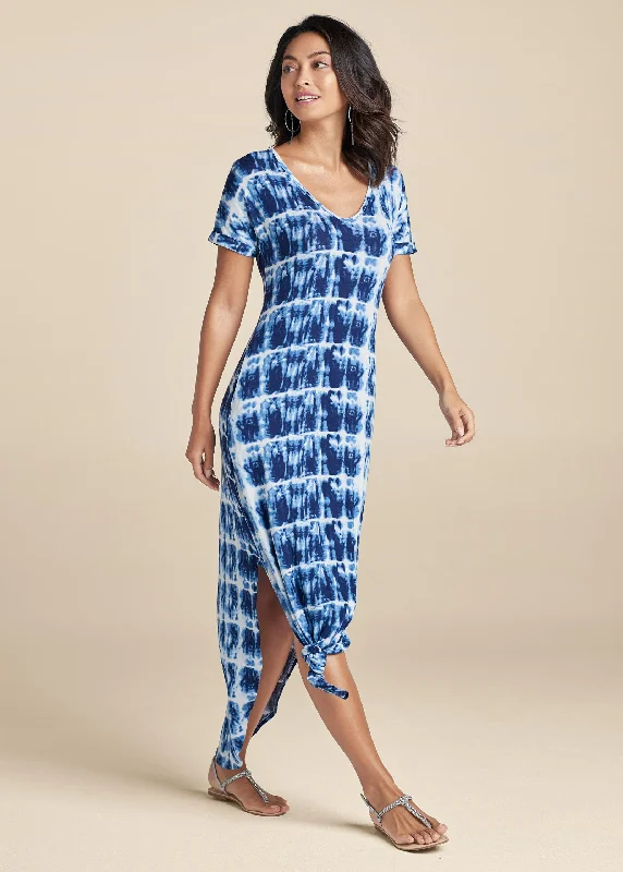 Casual T-Shirt Maxi Dress - Navy Multi