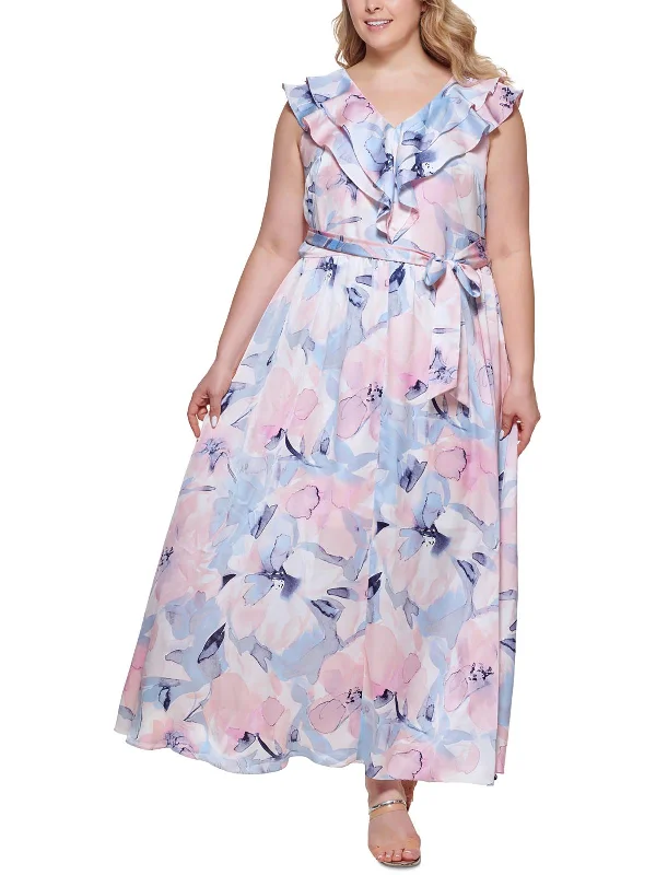 Plus Womens Printed Maxi Fit & Flare Dress