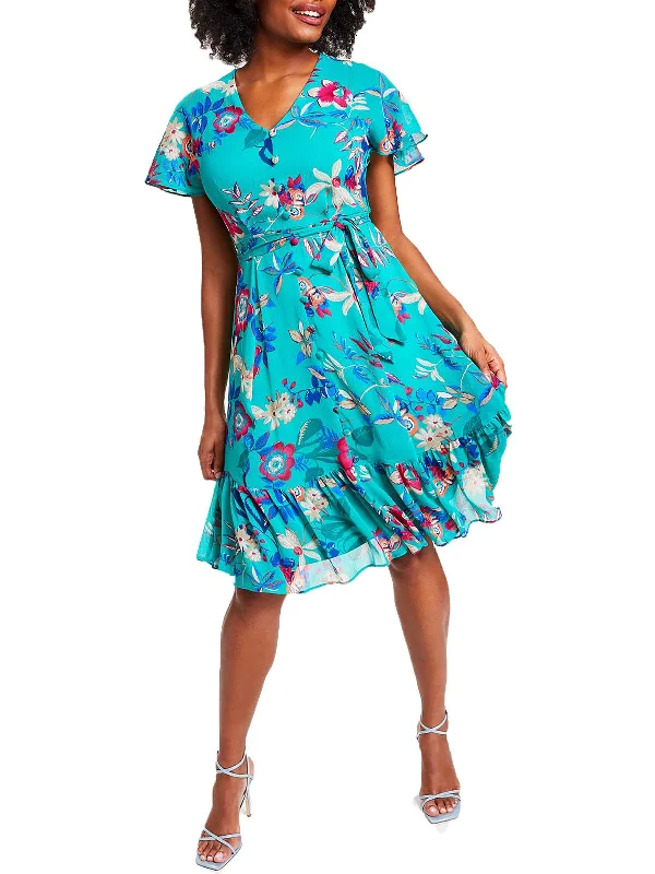 Womens Floral Knee Fit & Flare Dress