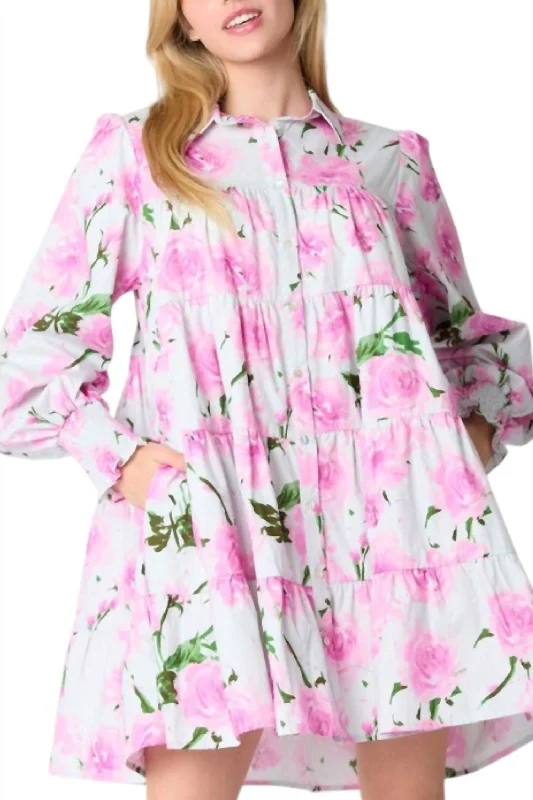 From The Start Floral Shirt Dress In Light Grey And Pink Floral