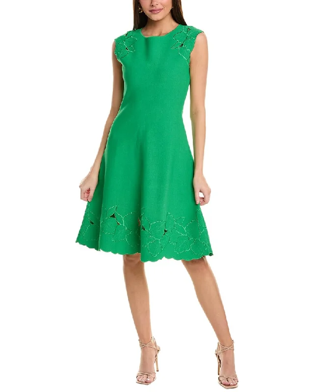 Carolina Herrera Boat Neck Knit Flare Dress