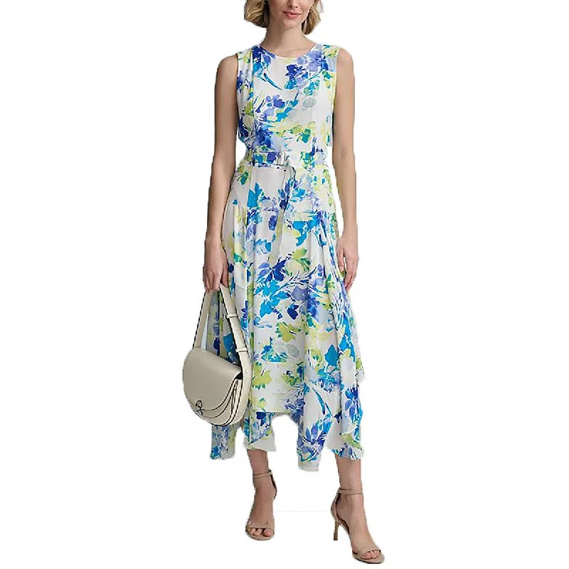 Womens Handkerchief Hem Floral Printed Fit & Flare Dress