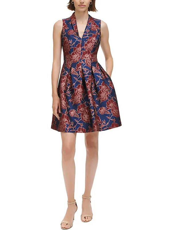 Womens Metallic Floral Fit & Flare Dress