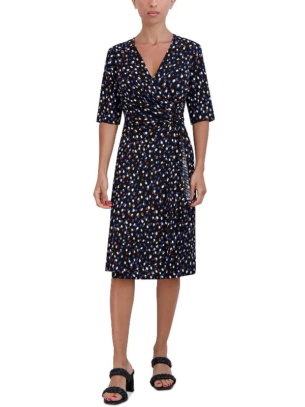 Petites Womens Jersey Printed Fit & Flare Dress