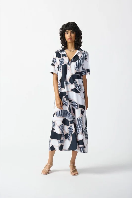 Joseph Ribkoff Vanilla/Multi Abstract Print Short Sleeve Maxi Shirt Dress 242227