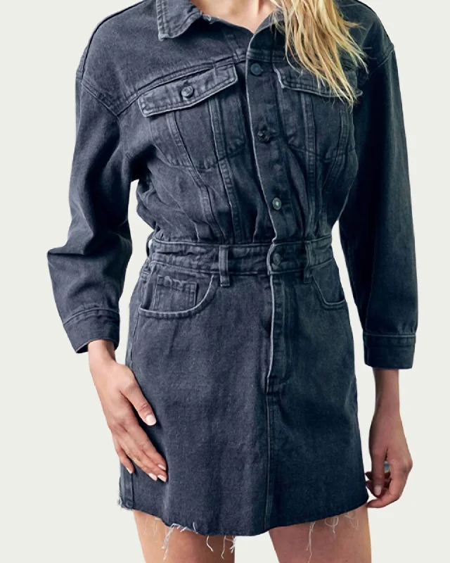 Denim Raw-Edge Mini Dress in Washed Black | Washed Black