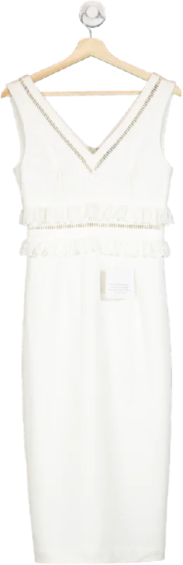 The 8th Sign White Ruffle Trim Midi Dress UK 8