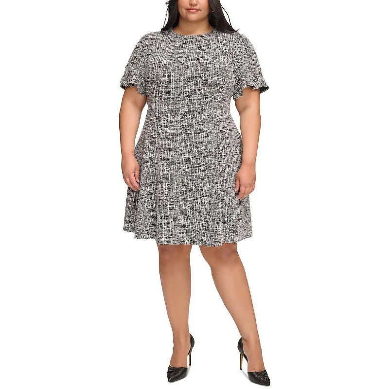 Plus Womens Printed Knit Fit and Flare Dress