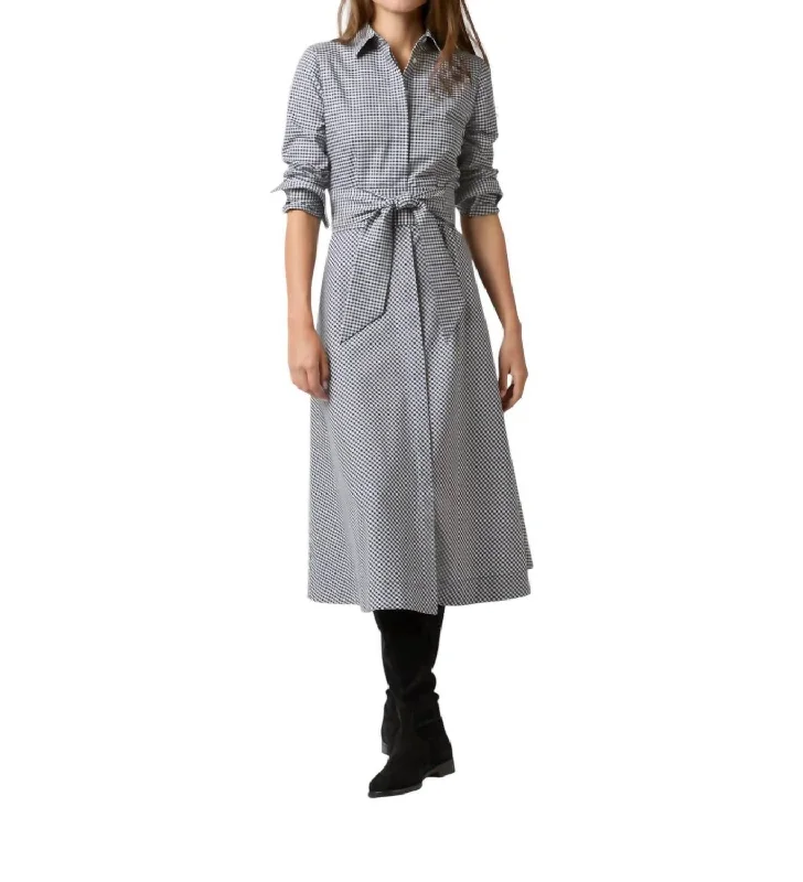 Avery Shirtwaist Dress In Ink/bone Check Tropical