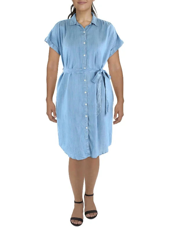 Plus Womens Chambray Button-Down Shirtdress