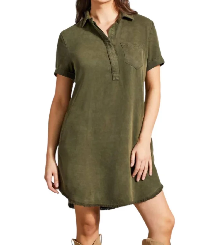 Shirt Pockets Dress In Olive