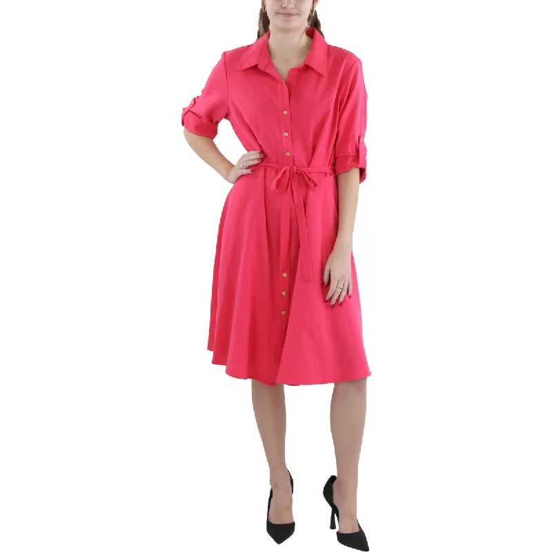 Womens Scuba Crepe Collard Shirtdress