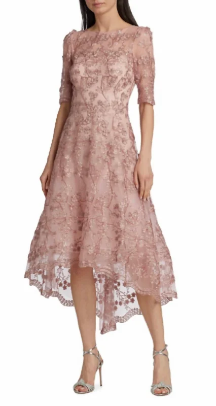 Lace Fit Flare High Low Dress In Blush