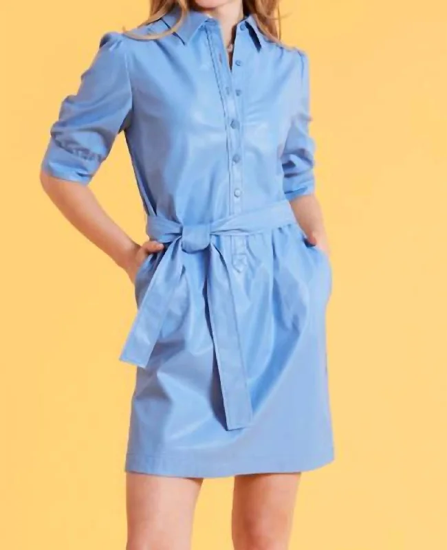 Ziva Vegan Leather Shirtdress In James Blue