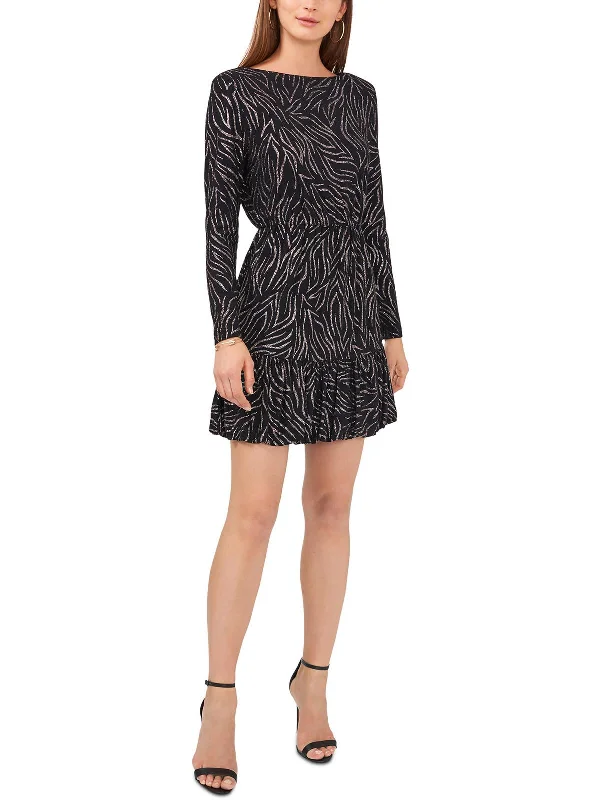 Womens Knit Glitter Fit & Flare Dress