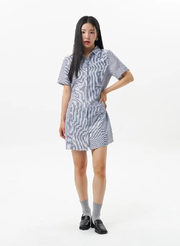 Pinstripe Mini Shirt Dress OU323