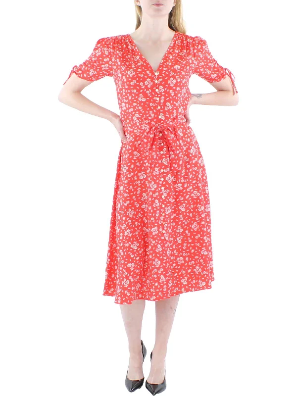 Womens Crepe Floral Print Fit & Flare Dress