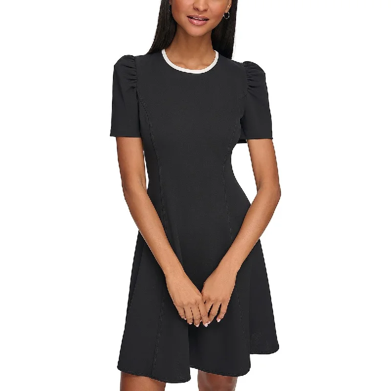 Womens Contrast Trim Above Knee Fit & Flare Dress