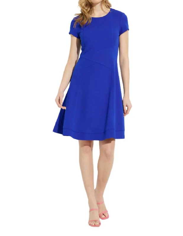 Short Sleeve Fit Flare Dress In Royal Sapphire