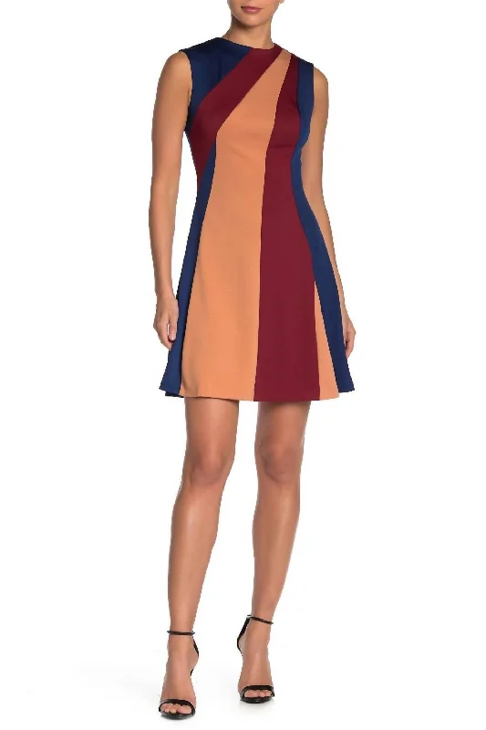 Colorblock Striped Fit Flare Dress In Multicolor