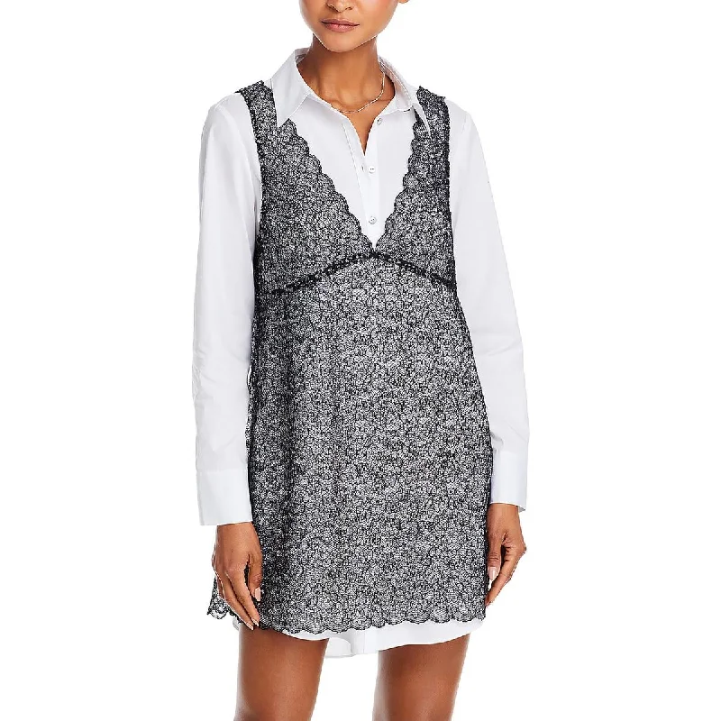 Womens Lace Overlay Shirtdress