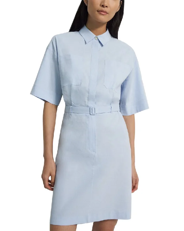 Theory Casual Belted Linen-Blend Shirtdress