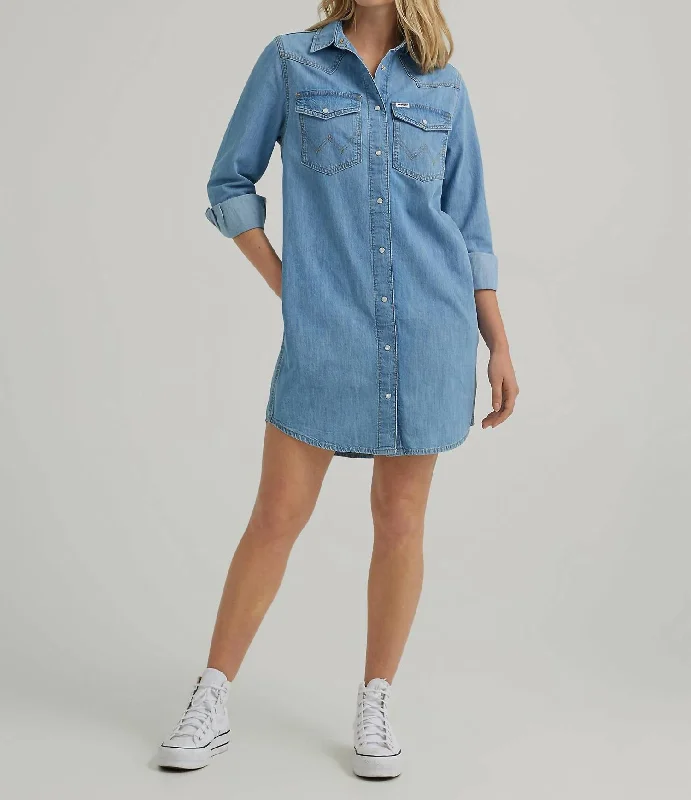 Loose Fit Denim Shirt Dress In Scarecrow Blue