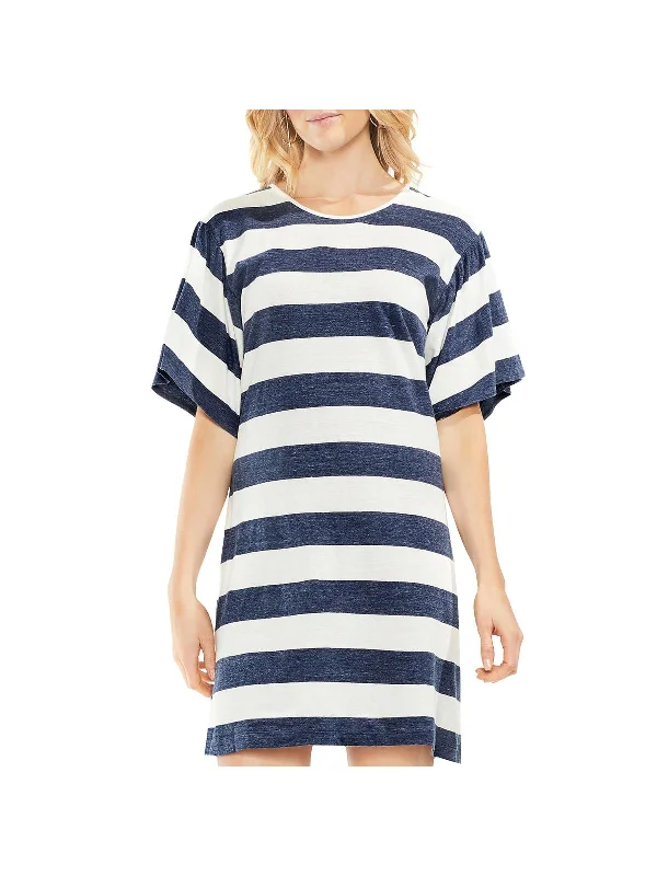 Womens Striped Bell Sleeves T-Shirt Dress