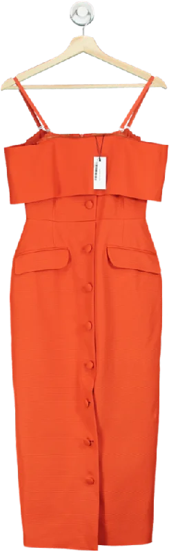 Karen Millen Orange Italian Structured Rib Bardot Button Through Tailored Midi Dress UK 8