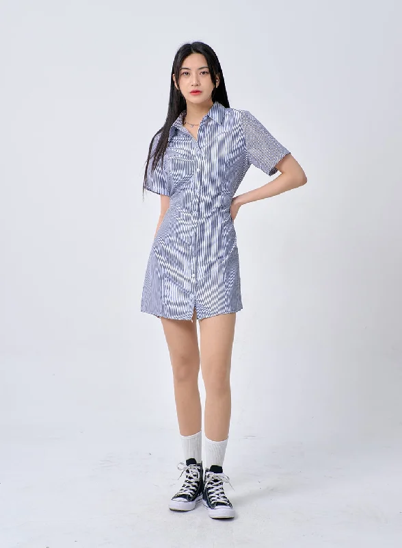 Pinstripe Mini Shirt Dress BA326