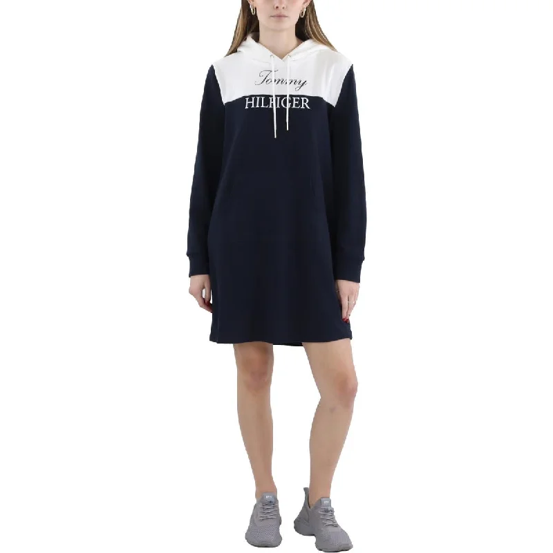 Womens Hooded Colorblock Sweatshirt Dress