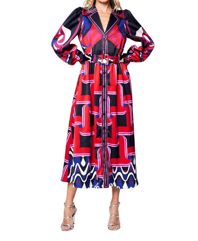 Jessenia Shirt Dress In Red Multi