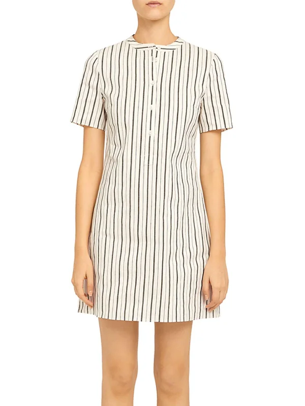 Womens Striped Knee Length Shirtdress