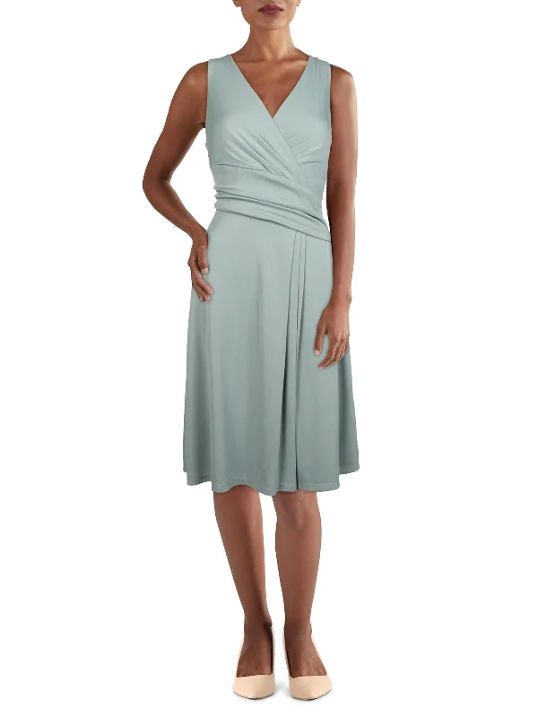 Womens Surplice Knee Fit & Flare Dress